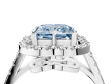 Platinum Fancy Blue Princess Cut Diamond Floral Halo Split Shank Prong Setting Ring_10