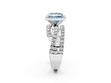 Platinum Fancy Blue Princess Cut Diamond Halo Ring with Round Split Shank and Prong Setting_2