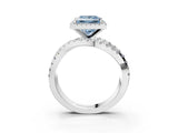 Platinum Fancy Blue Princess Cut Diamond Halo Ring with Round Split Shank and Prong Setting_3