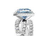 Platinum Fancy Blue Princess Cut Diamond Halo Ring with Round Split Shank and Prong Setting_5