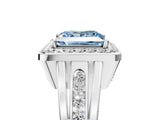 Platinum Fancy Blue Princess Cut Diamond Halo Ring with Split Shank and Bezel Accents and Prong Setting_17