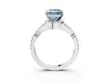 Platinum Fancy Blue Princess Cut Diamond  Halo Twist Band Solitaire Prong Setting Ring_15