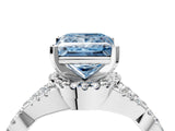 Platinum Fancy Blue Princess Cut Diamond  Halo Twist Band Solitaire Prong Setting Ring_16
