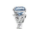 Platinum Fancy Blue Princess Cut Diamond  Halo Twist Band Solitaire Prong Setting Ring_17