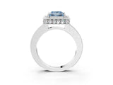 Platinum Fancy Blue Princess Cut Diamond Milgrain Halo Engagement Ring with Round Pavé Band and Prong Setting_15