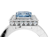 Platinum Fancy Blue Princess Cut Diamond Milgrain Halo Engagement Ring with Round Pavé Band and Prong Setting_16