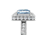 Platinum Fancy Blue Princess Cut Diamond Milgrain Halo Engagement Ring with Round Pavé Band and Prong Setting_17
