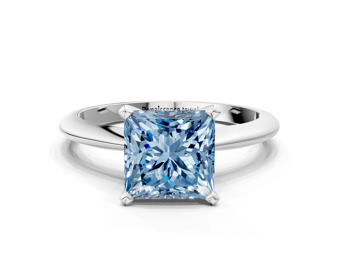 Platinum Fancy Blue Princess Cut Diamond Solitaire Engagement Ring with Classic Band and Four-Prong Setting_12