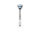 Platinum Fancy Blue Princess Cut Diamond Solitaire Pavé Engagement Ring with Round Band and Prong Setting_4