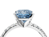 Platinum Fancy Blue Princess Cut Diamond Solitaire Pavé Engagement Ring with Round Band and Prong Setting_6