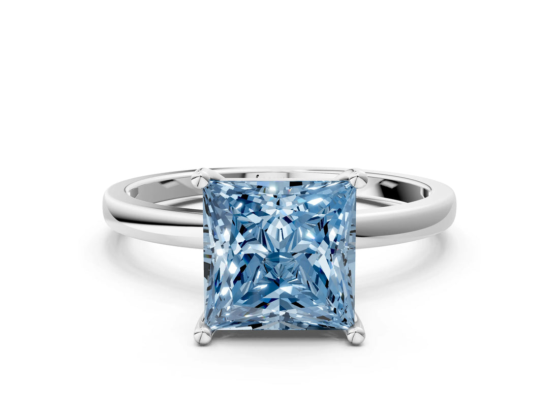 Platinum Fancy Blue Princess Cut Diamond Solitaire Ring with Classic Band and Four-Prong Setting_12