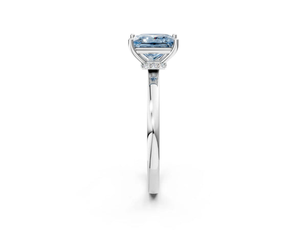 Platinum Fancy Blue Princess Cut Diamond Solitaire Ring with Classic Band and Four-Prong Setting