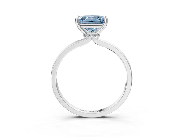 Platinum Fancy Blue Princess Cut Diamond Solitaire Ring with Classic Band and Four-Prong Setting