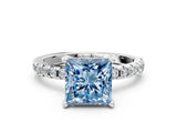 Platinum Fancy Blue Princess Cut Diamond Solitaire Ring with Round  Pavé Band and Four-Prong Setting_24