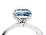 Platinum Fancy Blue Princess Cut Diamond Solitaire Ring with Thin Band and Prong Setting_4