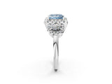 Platinum Fancy Blue Princess Cut Diamond Three-Stone Halo Ring with Prong Setting and Pavé Accents_14