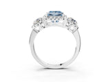 Platinum Fancy Blue Princess Cut Diamond Three-Stone Halo Ring with Prong Setting and Pavé Accents_15