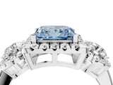 Platinum Fancy Blue Princess Cut Diamond Three-Stone Halo Ring with Prong Setting and Pavé Accents_16