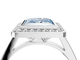 Platinum Fancy Blue Princess Cut Halo Bezel Diamond Pave Band Ring_10
