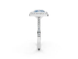 Platinum Fancy Blue Princess Cut Halo Bezel Diamond Pave Band Ring_8
