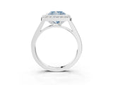Platinum Fancy Blue Princess Cut Halo Bezel Diamond Pave Band Ring_9