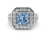 Platinum Fancy Blue Princess Cut Halo Diamond Engagement Ring with Pave Split Shank and Four-Prong Setting_12