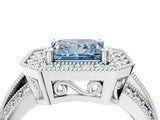 Platinum Fancy Blue Princess Cut Halo Diamond Engagement Ring with Pave Split Shank and Four-Prong Setting_16