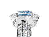 Platinum Fancy Blue Princess Cut Halo Diamond Engagement Ring with Pave Split Shank and Four-Prong Setting_17