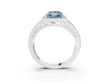 Platinum Fancy Blue Princess Cut Halo Diamond Split Shank Ring with Prong Setting_15