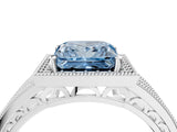 Platinum Fancy Blue Princess Cut Halo Diamond Split Shank Ring with Prong Setting_16