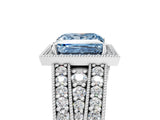 Platinum Fancy Blue Princess Cut Halo Diamond Split Shank Ring with Prong Setting_17