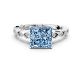 Platinum Fancy Blue Princess Cut Solitaire Diamond Ring with Infinity Twist Band and Four-Prong Setting_6