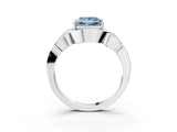 Platinum Fancy Blue Princess Cut Solitaire Intertwined Band Prong Setting Ring_9