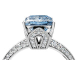 Platinum Fancy Blue Princess Cut Solitaire Split Shank Pave Diamond Engagement Ring with Four-Prong Setting_10