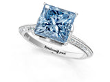 Platinum Fancy Blue Princess Cut Solitaire Split Shank Pave Diamond Engagement Ring with Four-Prong Setting_61