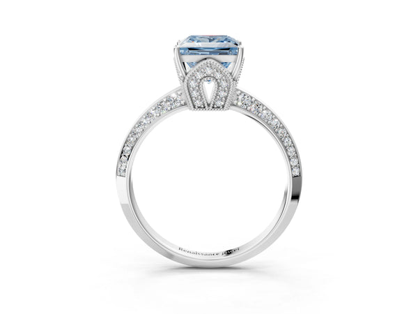 Platinum Princess Cut Graduated Pave Engagement Ring Setting for Fancy Blue Center