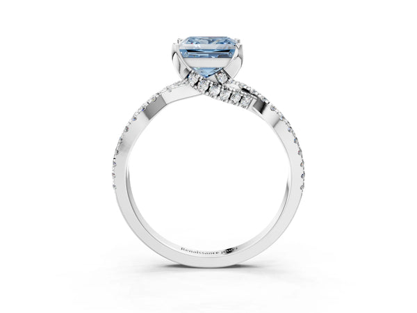 Platinum Princess Cut Twisted Split Shank Engagement Ring Setting for Fancy Blue Center