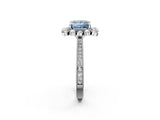 Platinum Fancy Blue Princess  Halo Milgrain Pave Diamond Ring with Four-Prong Setting 2