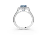 Platinum Fancy Blue Princess  Halo Milgrain Pave Diamond Ring with Four-Prong Setting 3