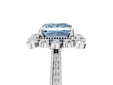 Platinum Fancy Blue Princess  Halo Milgrain Pave Diamond Ring with Four-Prong Setting 5