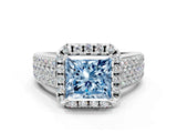 Platinum Fancy Blue Princess  Halo Round Diamond Pave Band with Prong Setting 1