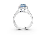 Platinum Fancy Blue Princess  Halo Round Diamond Pave Band with Prong Setting 4
