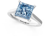 Platinum Fancy Blue Princess  Solitaire Diamond Ring with Four-Prong Setting and Tapered Band 1