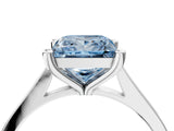 Platinum Fancy Blue Princess  Solitaire Diamond Ring with Four-Prong Setting and Tapered Band 4