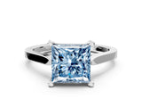 Platinum Fancy Blue Princess  Solitaire Diamond Ring with Four-Prong Setting and Tapered Band