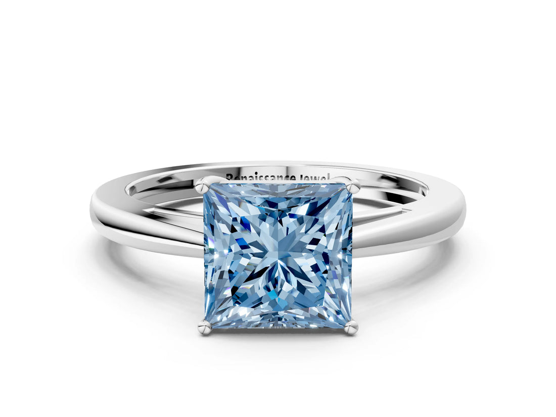 Platinum Fancy Blue Princess  Solitaire Diamond Ring with Split Shank and Four-Prong Setting_12