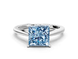 Platinum Fancy Blue Princess  Solitaire Engagement Ring with Four-Prong Setting and Classic Band