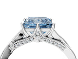 Platinum Fancy Blue Princess  Solitaire Twist Band Six-Prong Setting