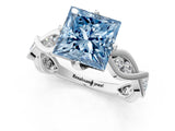 Platinum Fancy Blue Princess  Solitaire Twist Band with Leaf Prong Setting 2