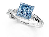 Platinum Fancy Blue Princess  Solitaire Twisted Pave Diamond Ring with Four-Prong Setting_20